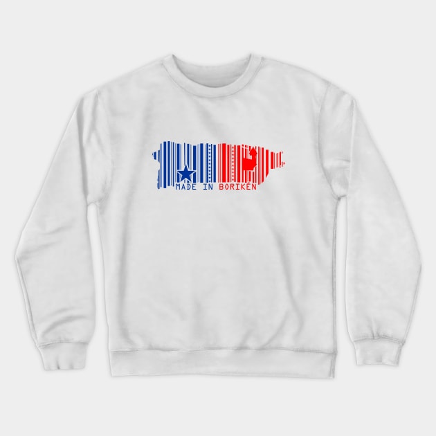 Puerto Rico Map Made in Boriken Flag Colors Barcode Design Crewneck Sweatshirt by bydarling